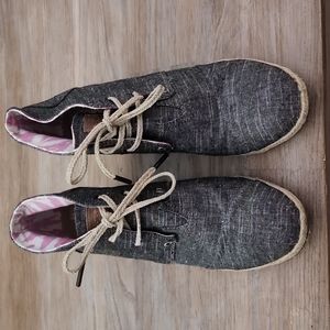 Toms Chambray Denim Wedge with Rattan Bottom Women 9.5 M Preowned EUC